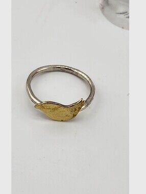 BIRD DAINTY RING HANDMADE RECYCLED METALS BIRD IN BRASS & BAND IN STERTILING 8